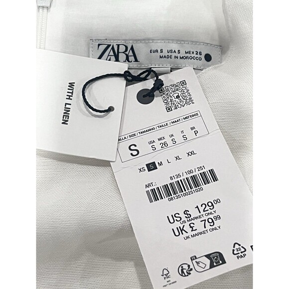 ZARA WOMEN LINEN BLEND MIDI DRESS ZW COLLECTION OYSTER WHITE SMALL 8135/100 - Picture 16 of 16